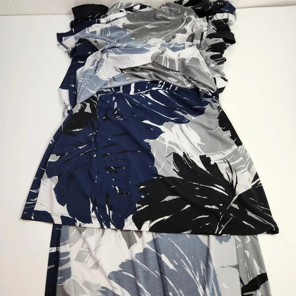 G.I.L.I. Palm Leaf Pattern Side Slit Short Sleeve Maxi Dress Size Small Casual - Picture 12 of 15